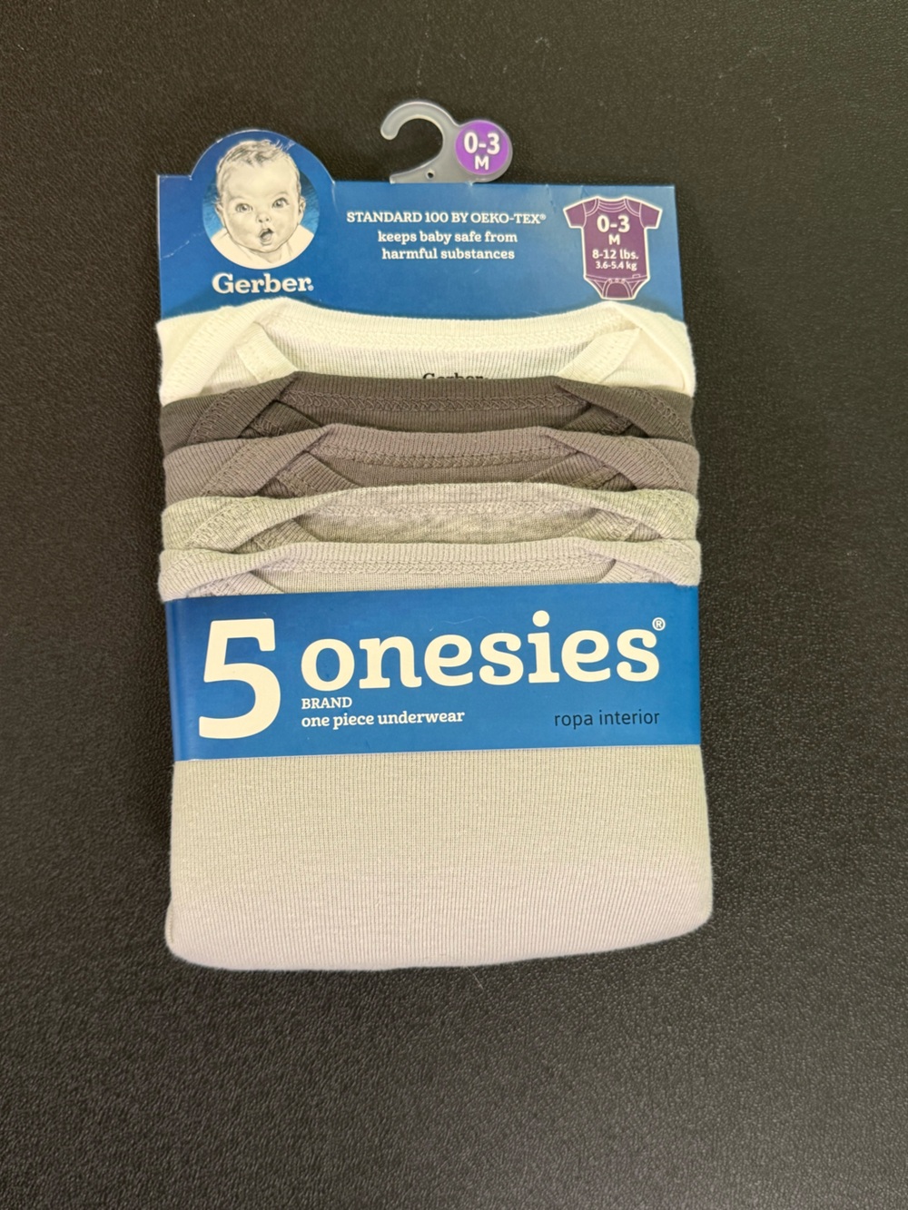 Gerber 5-Pack Baby Onesies in Gray and Cream